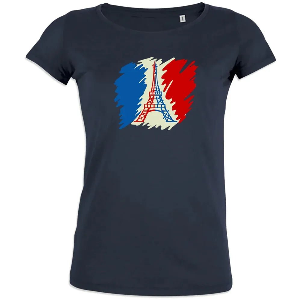 Brushed French Flag with Eiffel Tower Women's Organic Cotton Tee - Create Marketplace