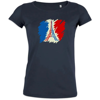 Brushed French Flag with Eiffel Tower Women's Organic Cotton Tee - Create Marketplace