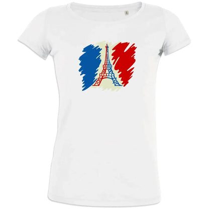 Brushed French Flag with Eiffel Tower Women's Organic Cotton Tee - Create Marketplace