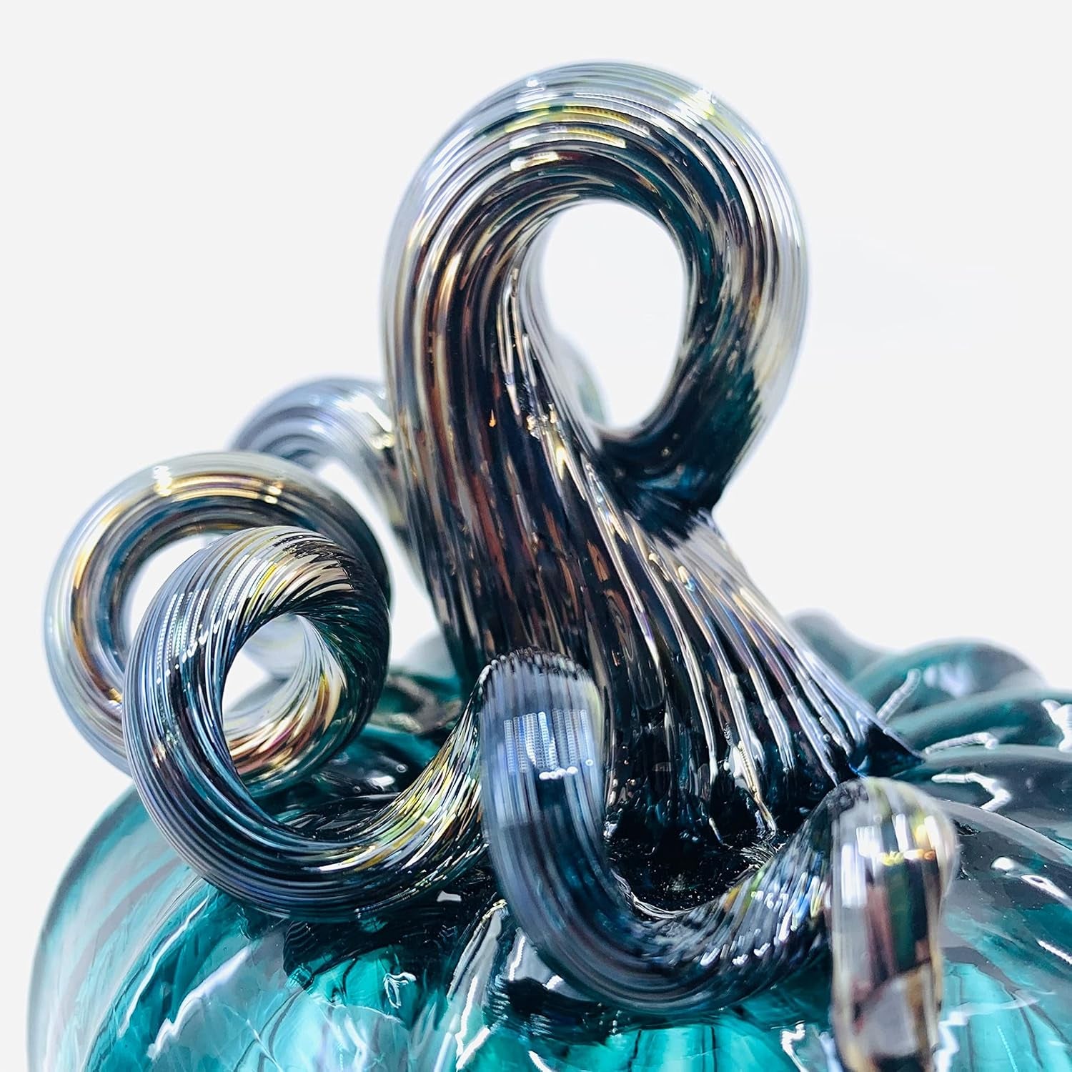 Handmade Glass Pumpkins Handmade Table Top Home Decor (Squat, Lagoon)
