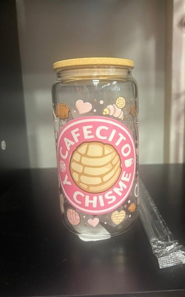 Cafecito y Chisme Bamboo lid glass 12 - Create Marketplace