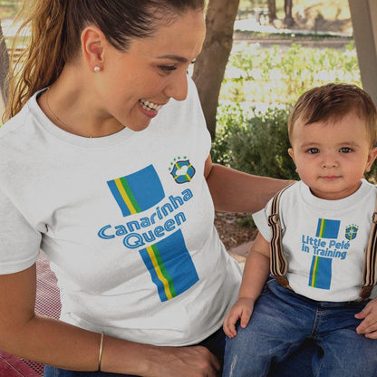 Canarinha Queen, Little Pelé In Training Mom and Child Organic Cotton T-Shirts family Set (Set of 2) - Create Marketplace