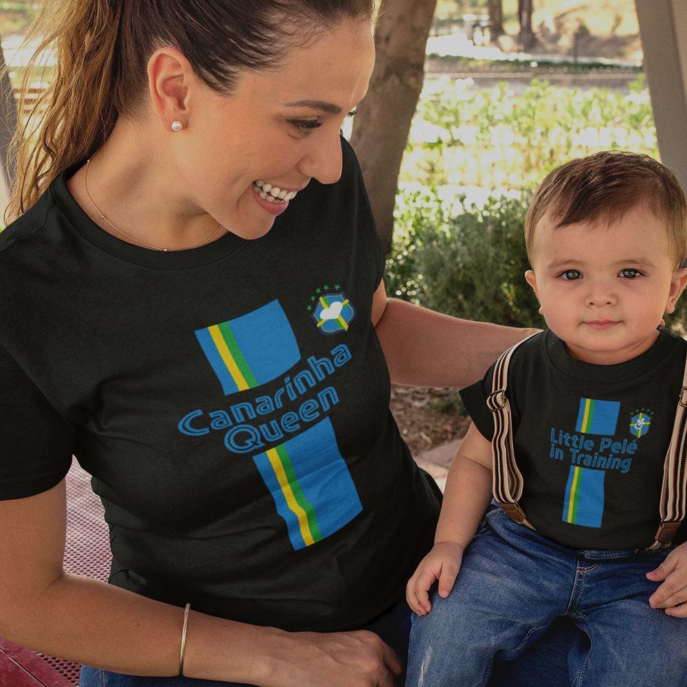 Canarinha Queen, Little Pelé In Training Mom and Child Organic Cotton T-Shirts family Set (Set of 2) - Create Marketplace