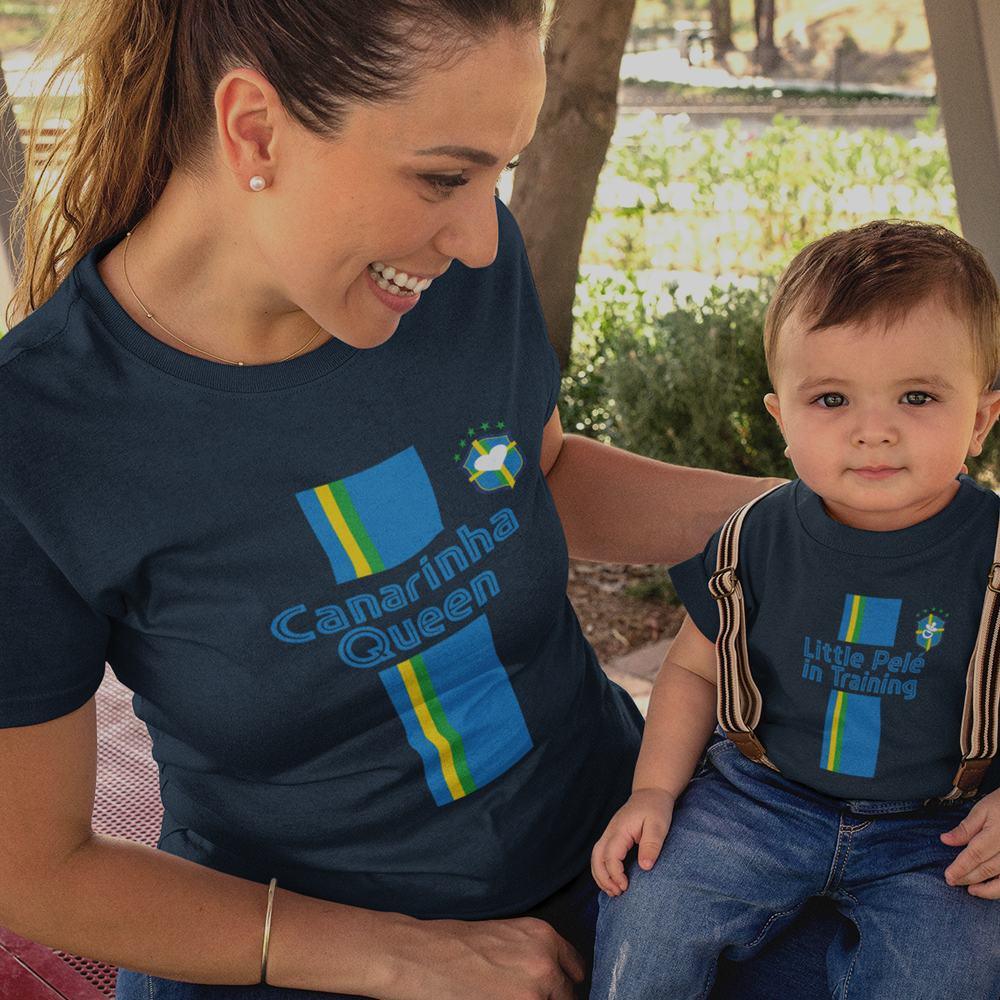 Canarinha Queen, Little Pelé In Training Mom and Child Organic Cotton T-Shirts family Set (Set of 2) - Create Marketplace