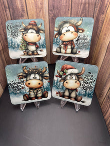 Coaster(Leather) - Xmas Blue Cows - Create Marketplace