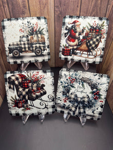 Coaster(Leather) - Xmas B&W Plaid - Create Marketplace