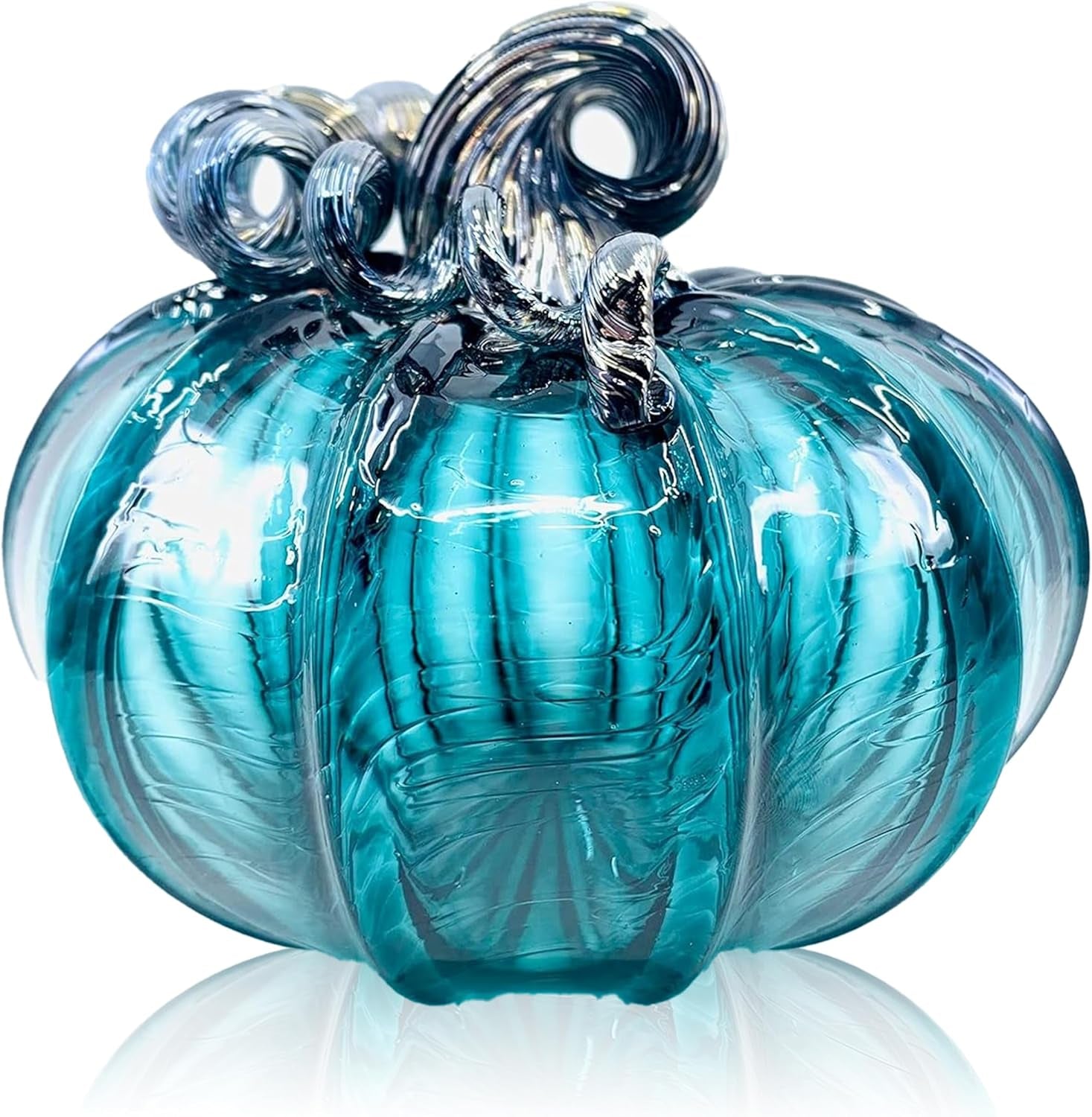 Handmade Glass Pumpkins Handmade Table Top Home Decor (Squat, Lagoon)