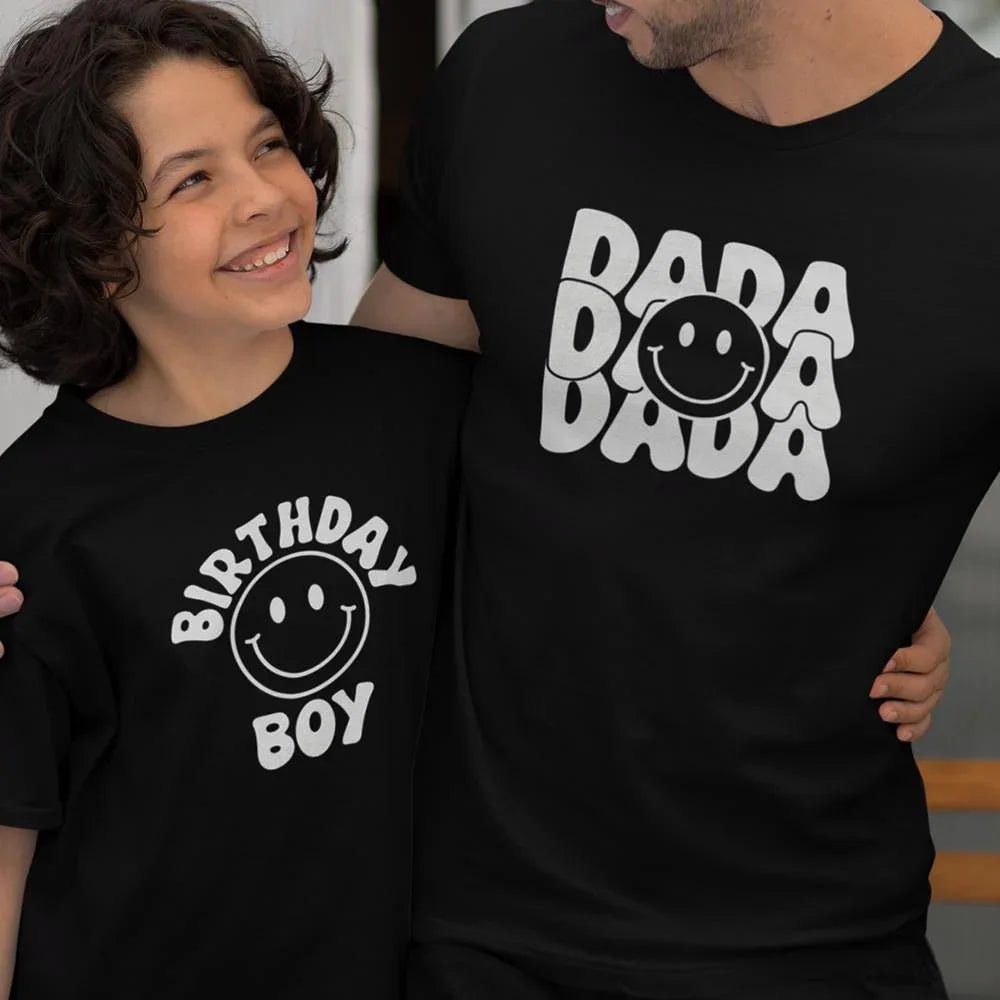 Dada and Birthday Boy Smiley Dad and Child Organic Cotton T-Shirts family Set (Set of 2) - Create Marketplace
