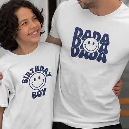 Dada and Birthday Boy Smiley Dad and Child Organic Cotton T-Shirts family Set (Set of 2) - Create Marketplace