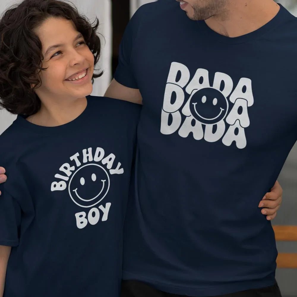 Dada and Birthday Boy Smiley Dad and Child Organic Cotton T-Shirts family Set (Set of 2) - Create Marketplace