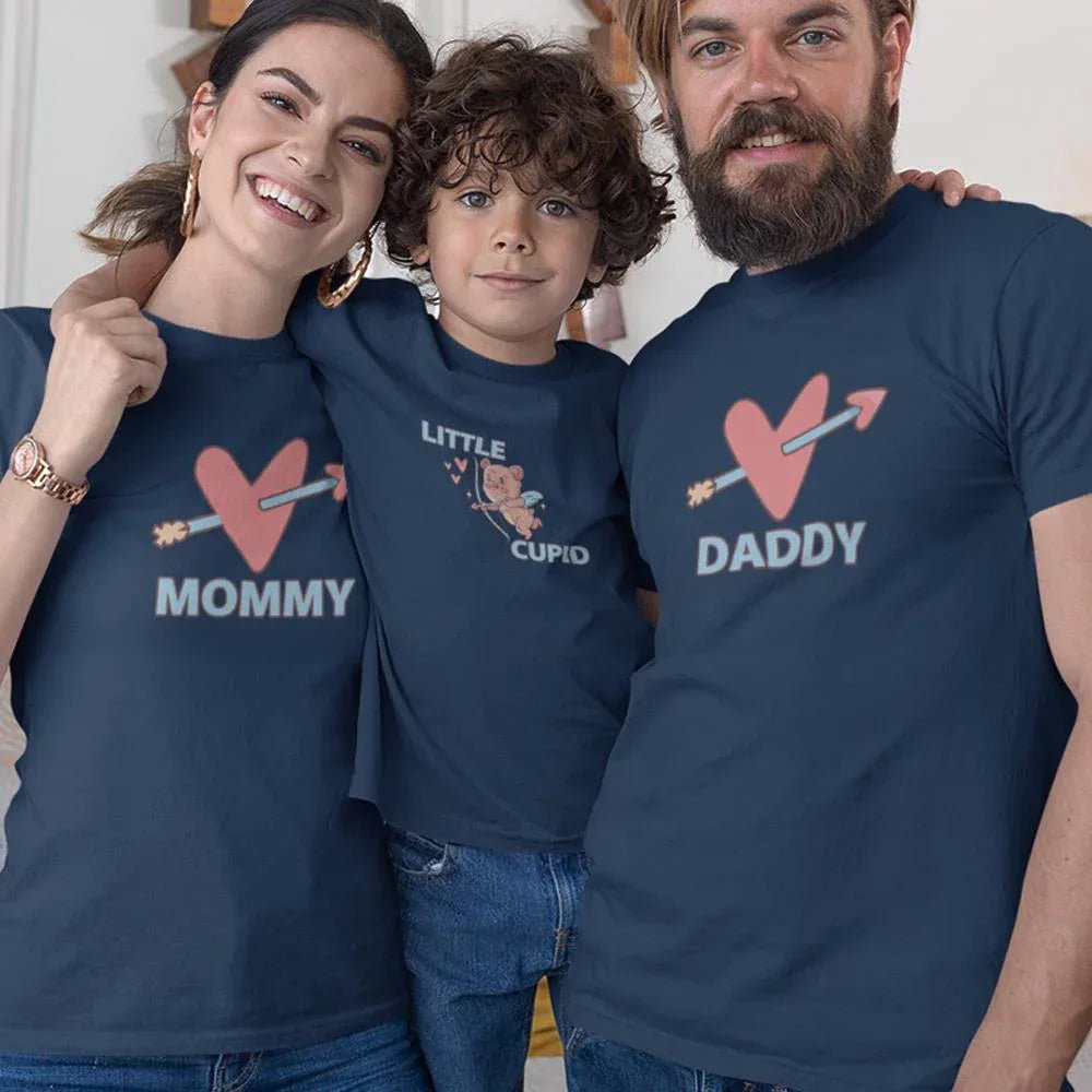 Daddy Mommy Heart Arrow And Little Cupid Matching Organic Cotton T-Shirts Family Set (Set of 3) - Create Marketplace