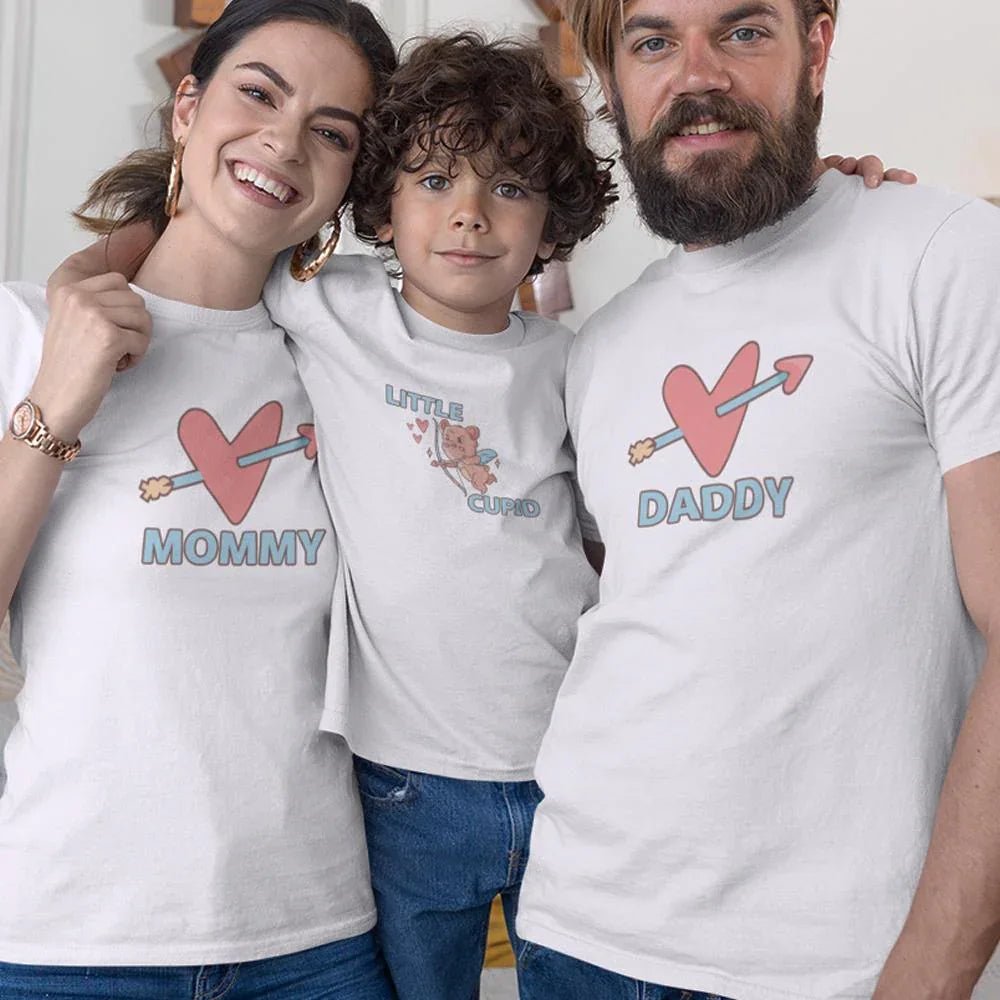 Daddy Mommy Heart Arrow And Little Cupid Matching Organic Cotton T-Shirts Family Set (Set of 3) - Create Marketplace