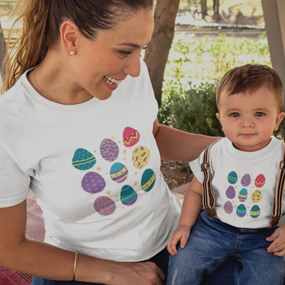 Easter Eggs Mom and Child Organic Cotton T-Shirts family Set (Set of 2) - Create Marketplace