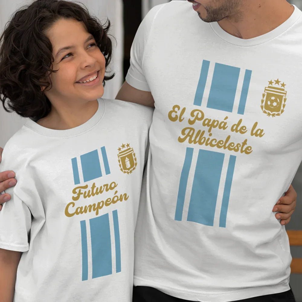 El Papá De La Albiceleste, Futuro Campeón Dad and Child Organic Cotton T-Shirts Family Set (Set of 2) - Create Marketplace