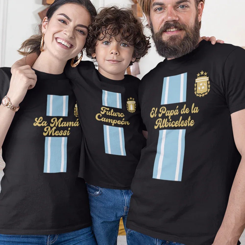 El Papá De La Albiceleste, La Mamá Messi, Futuro Campeón Dad Mom and Kid Matching Organic Cotton T-Shirts Family Set (Set of 3) - Create Marketplace