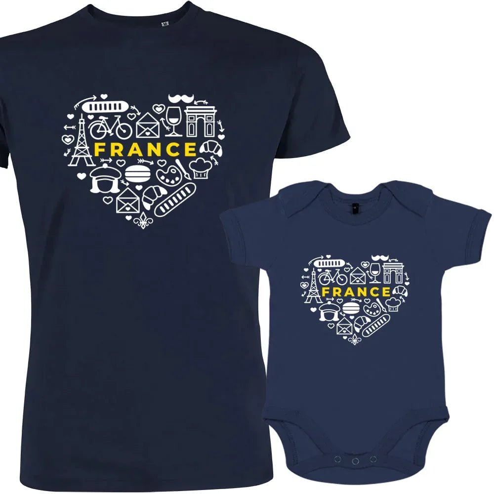 France monuments Heart Dad and Child Organic Cotton family Set (Set of 2) - Create Marketplace