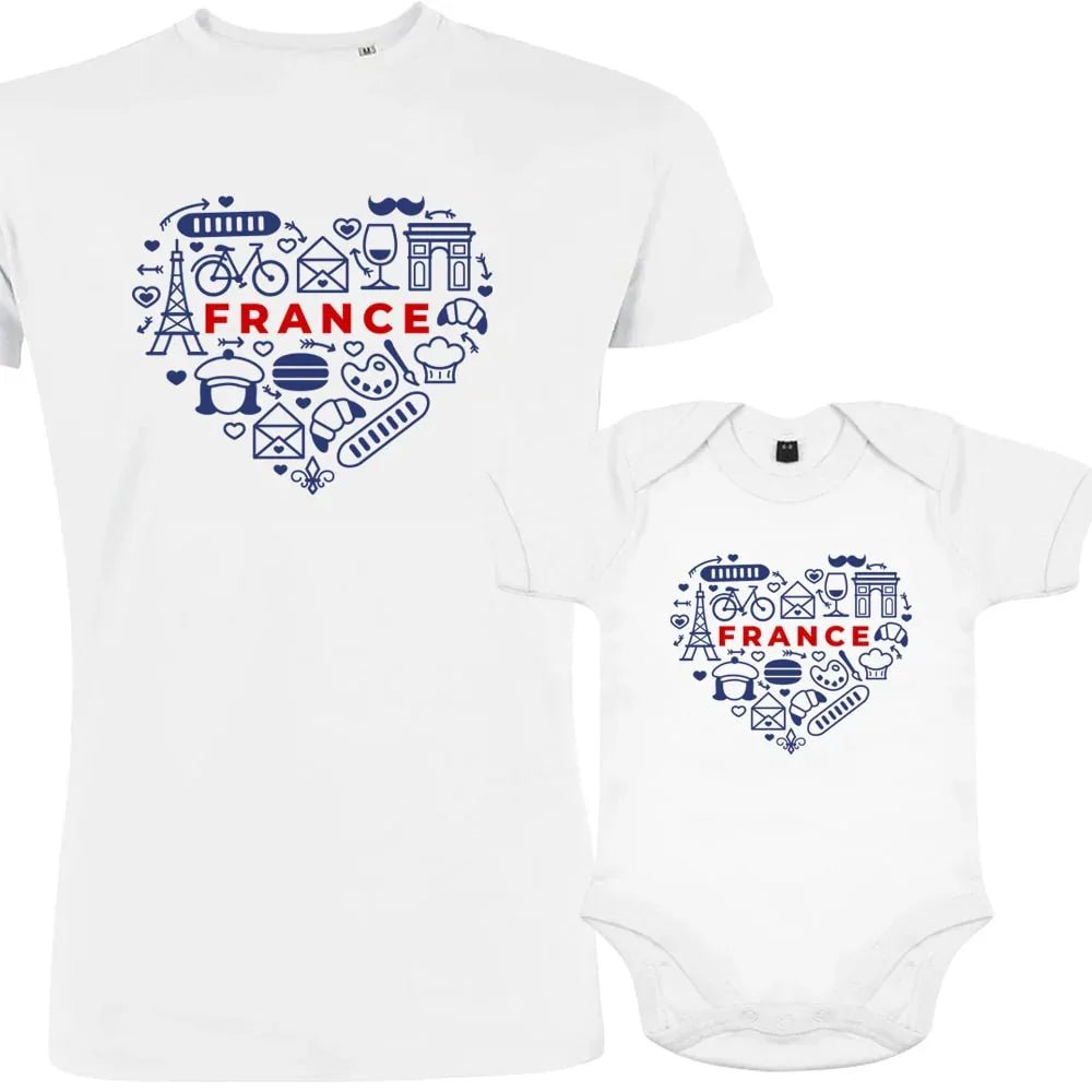 France monuments Heart Dad and Child Organic Cotton family Set (Set of 2) - Create Marketplace