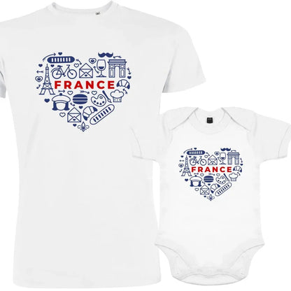 France monuments Heart Dad and Child Organic Cotton family Set (Set of 2) - Create Marketplace