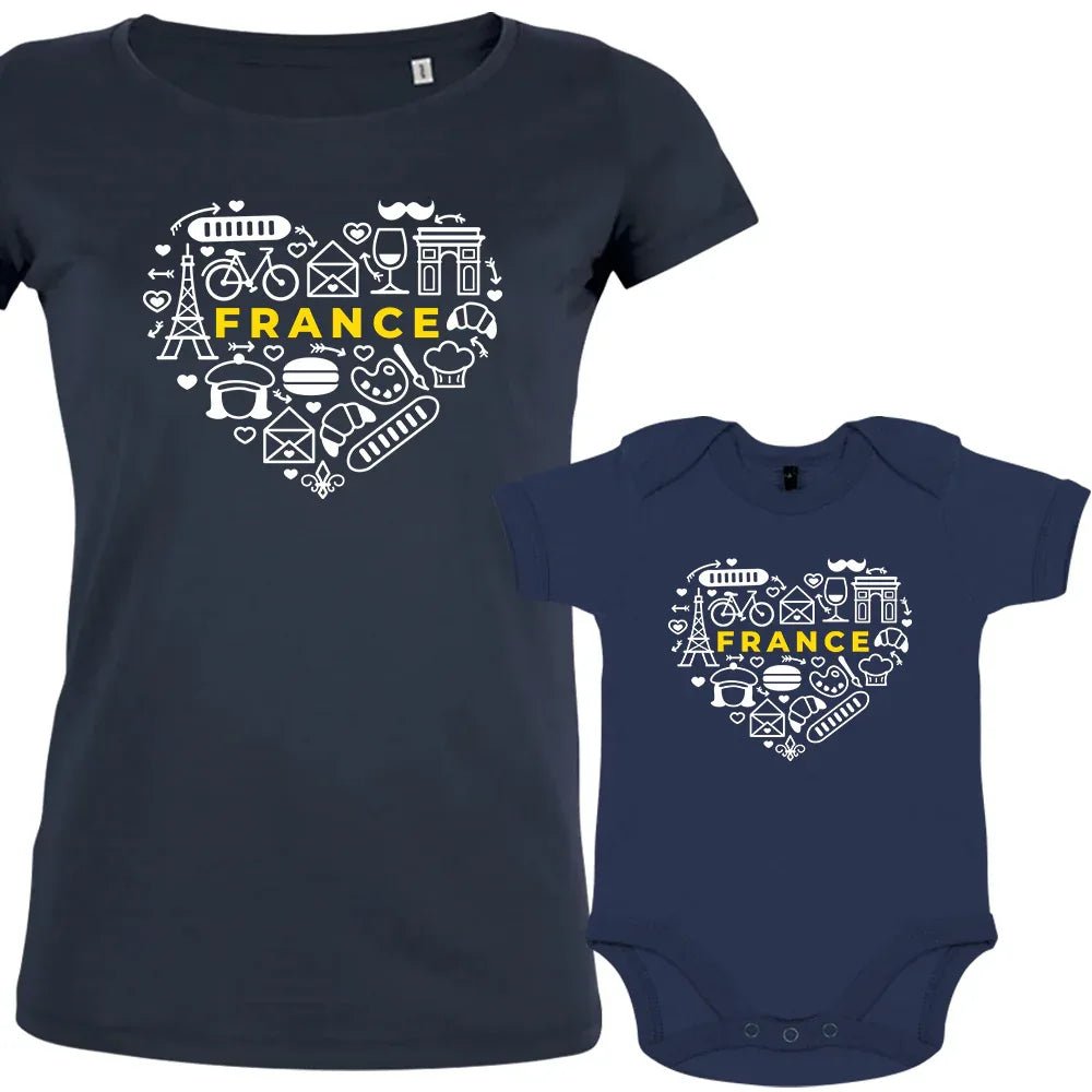 France monuments Heart Mom and Baby Organic Cotton family Set (Set of 2) - Create Marketplace