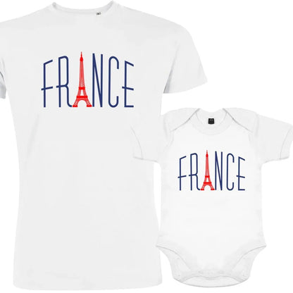 France With Red Eiffel Tower Dad and Child Organic Cotton family Set (Set of 2) - Create Marketplace