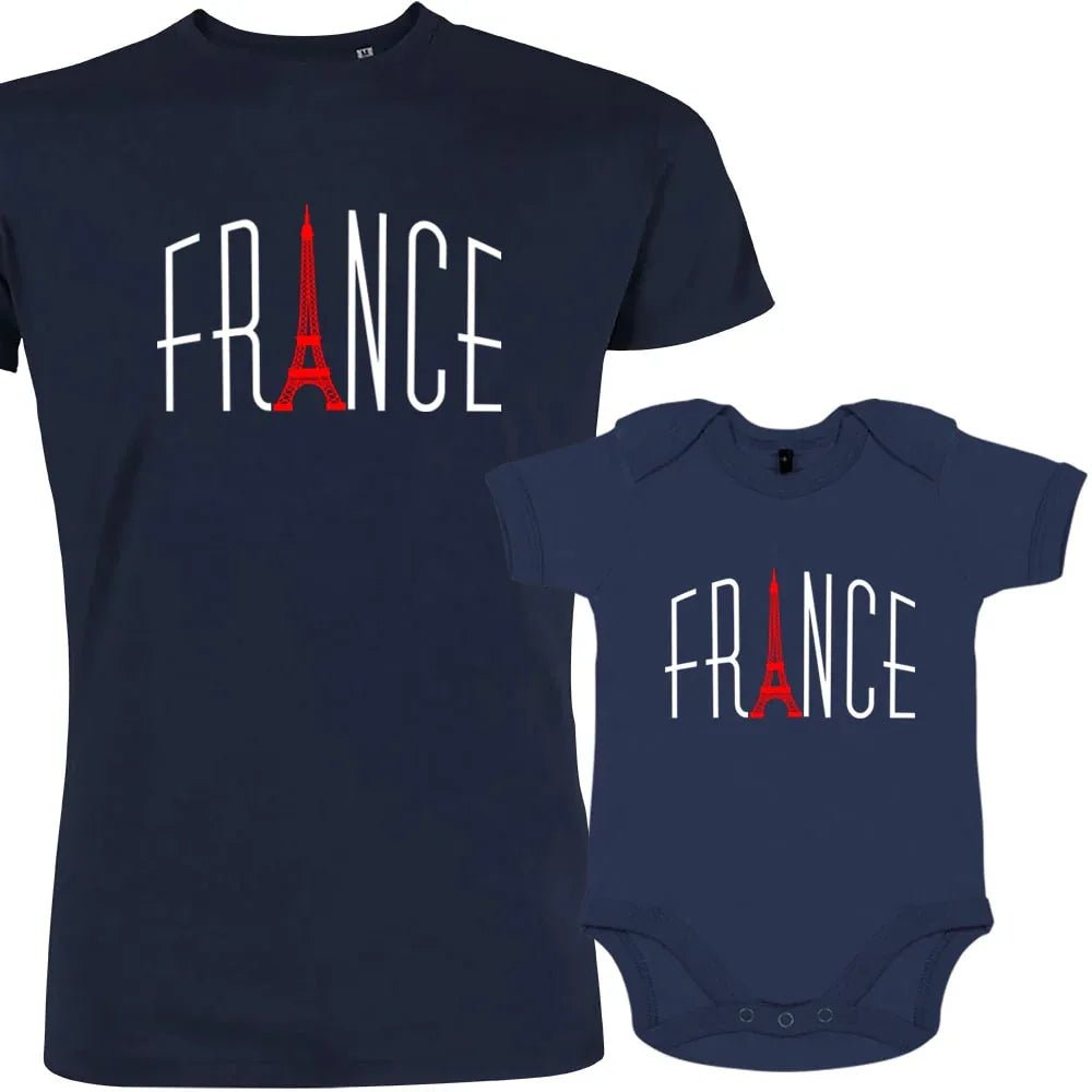 France With Red Eiffel Tower Dad and Child Organic Cotton family Set (Set of 2) - Create Marketplace