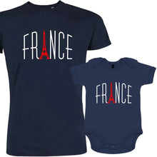 France With Red Eiffel Tower Dad and Child Organic Cotton family Set (Set of 2) - Create Marketplace
