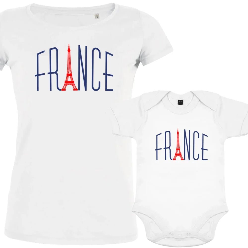 France With Red Eiffel Tower Mom and Baby Organic Cotton family Set (Set of 2) - Create Marketplace