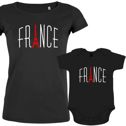 France With Red Eiffel Tower Mom and Baby Organic Cotton family Set (Set of 2) - Create Marketplace