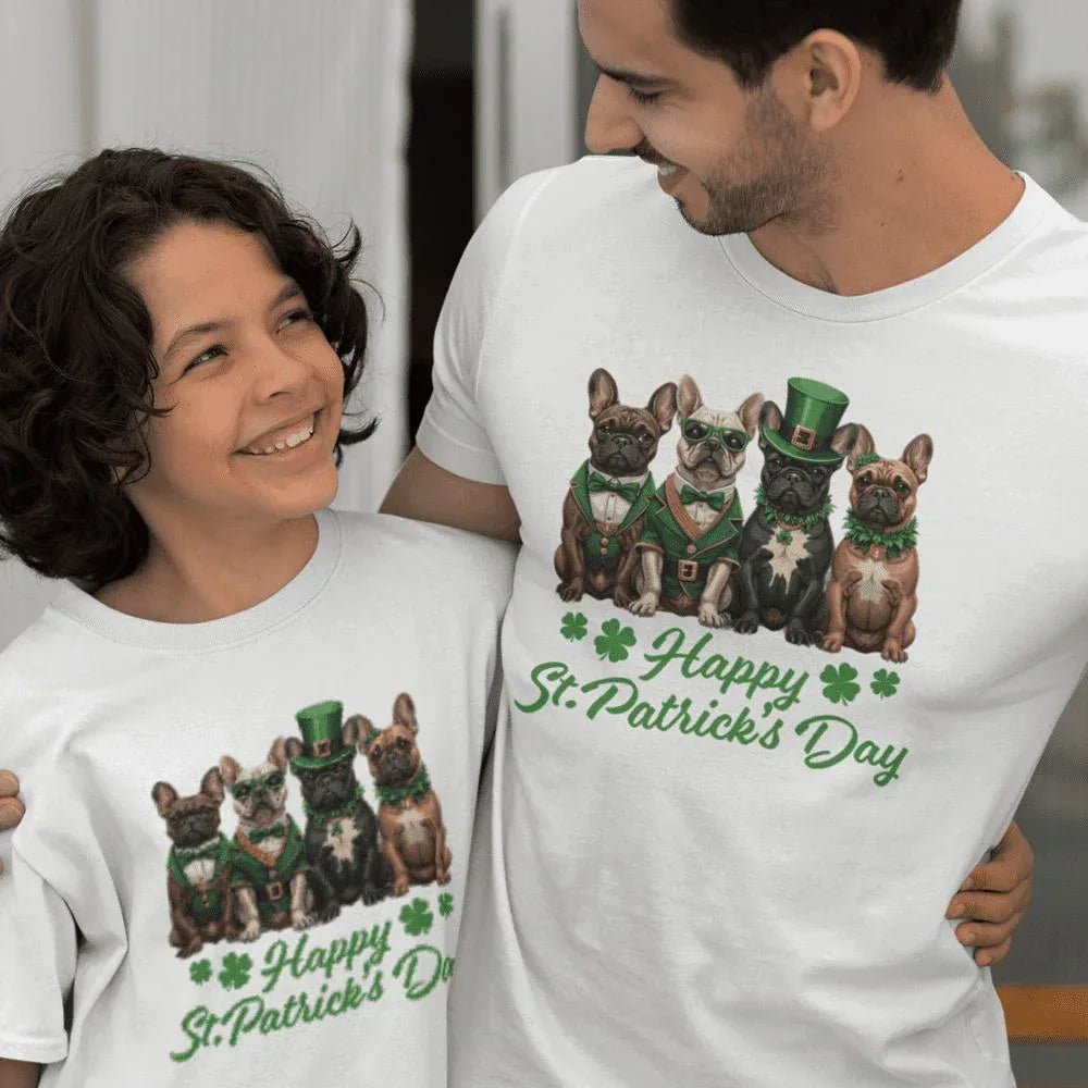 French Bulldog Happy St Patrick's Day Dad and Child Organic Cotton T-Shirts family Set (Set of 2) - Create Marketplace