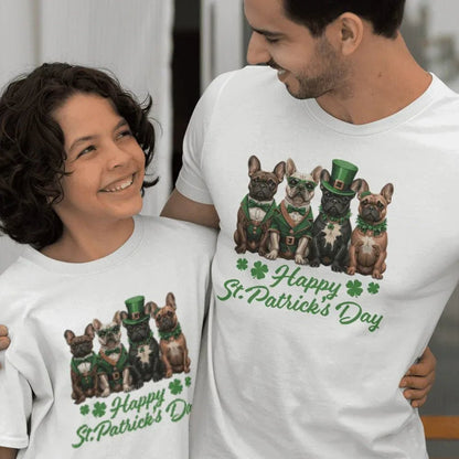 French Bulldog Happy St Patrick's Day Dad and Child Organic Cotton T-Shirts family Set (Set of 2) - Create Marketplace