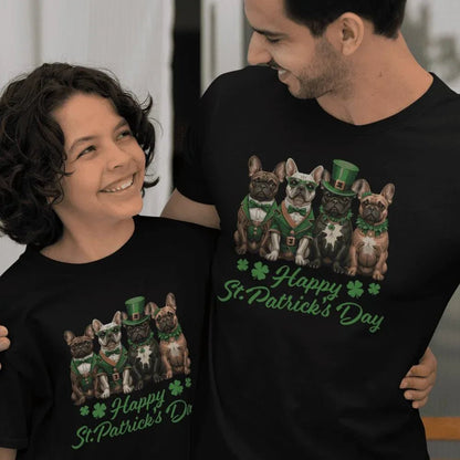 French Bulldog Happy St Patrick's Day Dad and Child Organic Cotton T-Shirts family Set (Set of 2) - Create Marketplace
