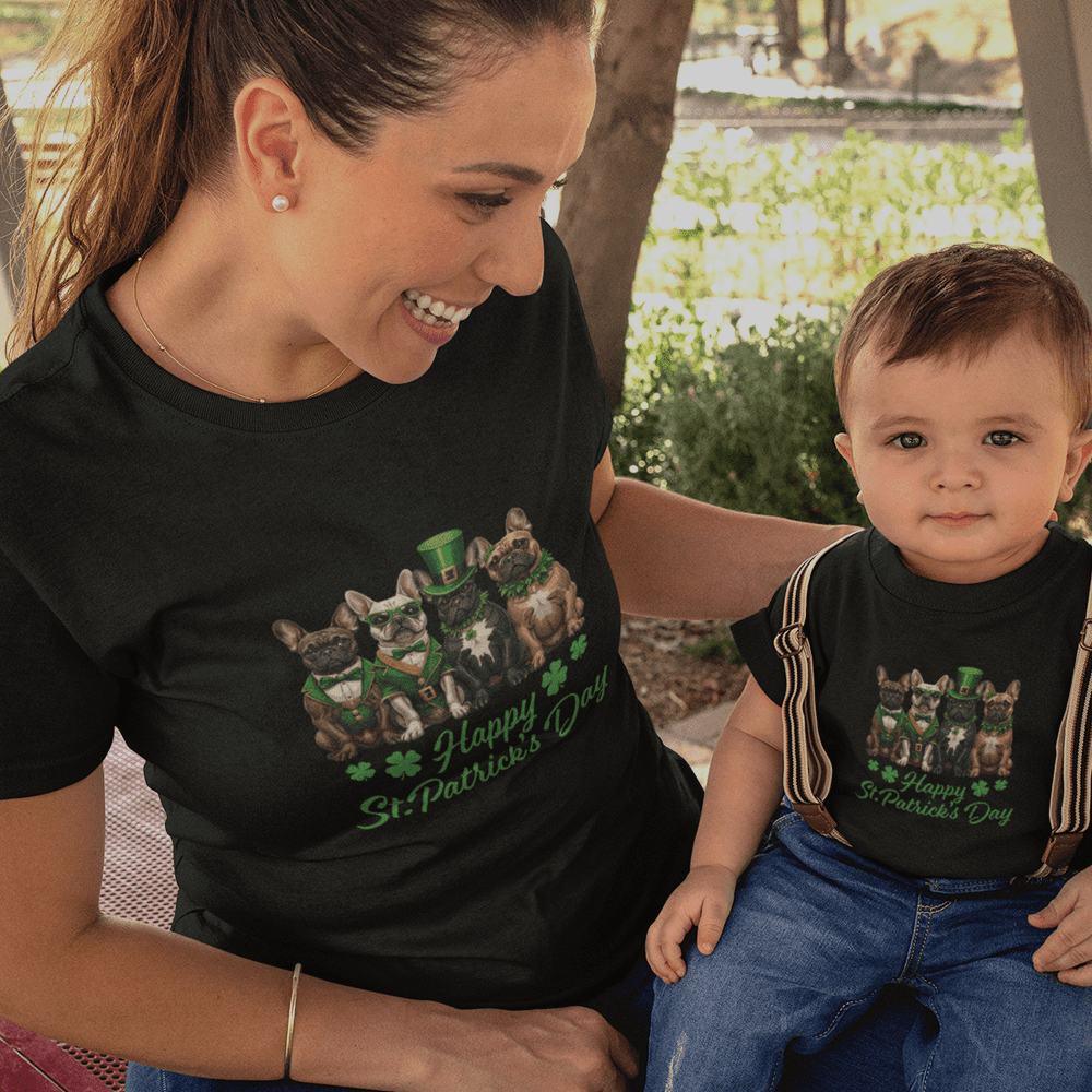 French Bulldog Happy St Patrick's Day Mom and Child Organic Cotton T-Shirts family Set (Set of 2) - Create Marketplace