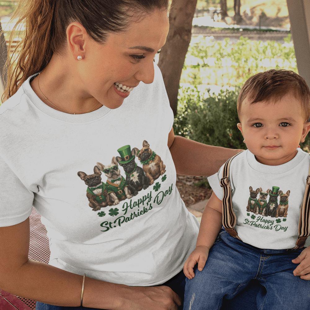 French Bulldog Happy St Patrick's Day Mom and Child Organic Cotton T-Shirts family Set (Set of 2) - Create Marketplace