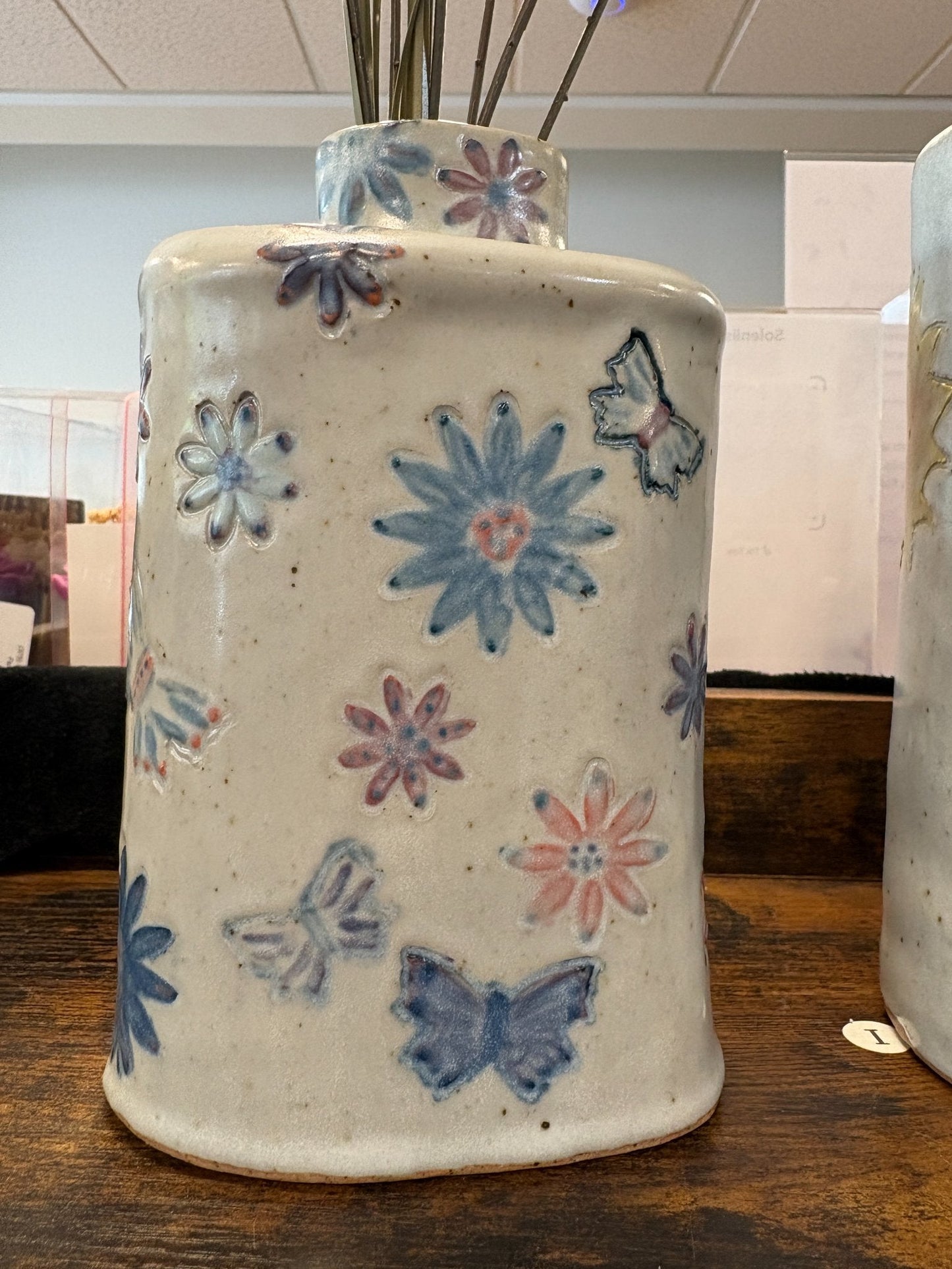 Handmade Ceramic Vase - Floral & Butterflies - Create Marketplace