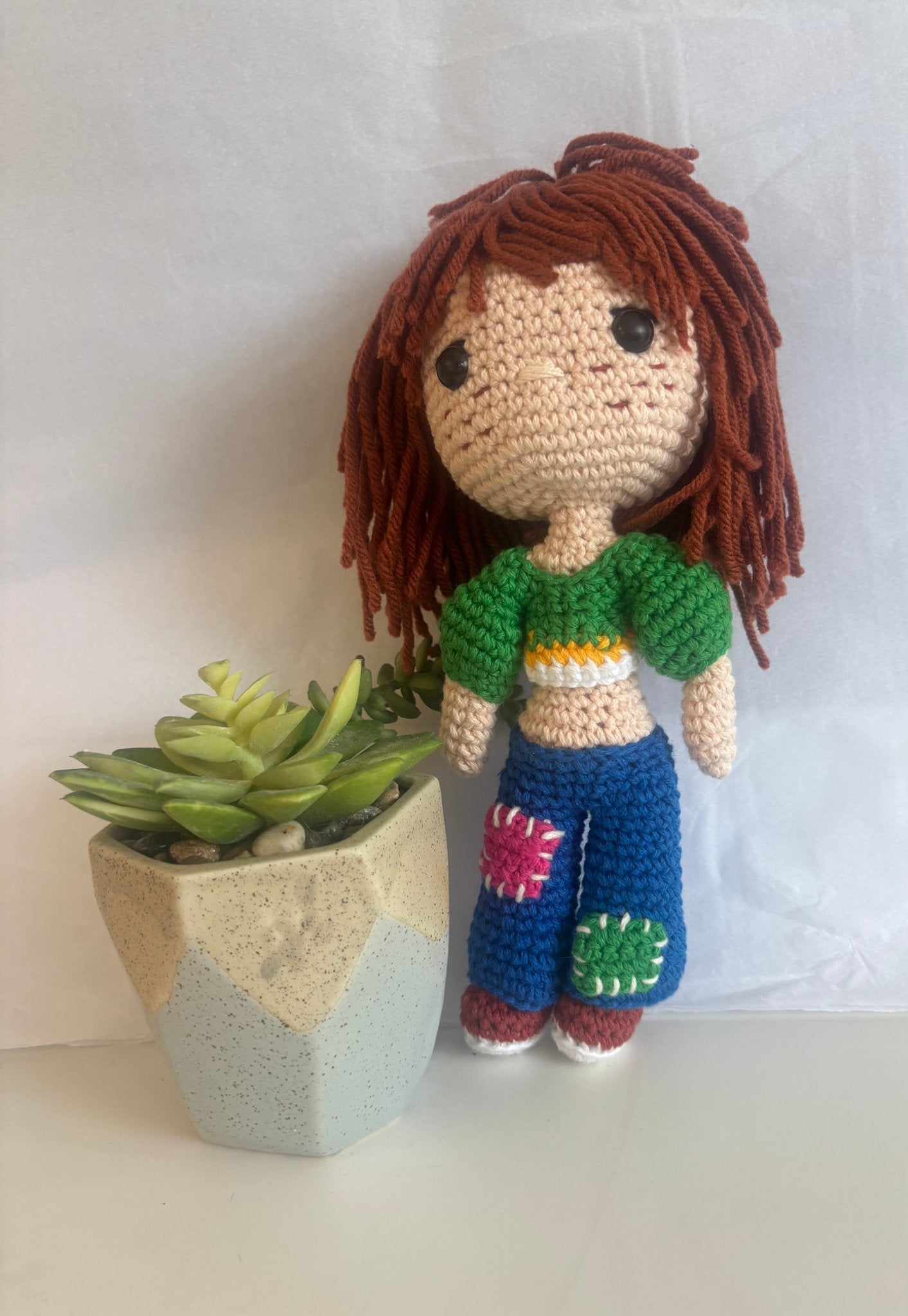 Handmade crochet doll with patch pants - Create Marketplace