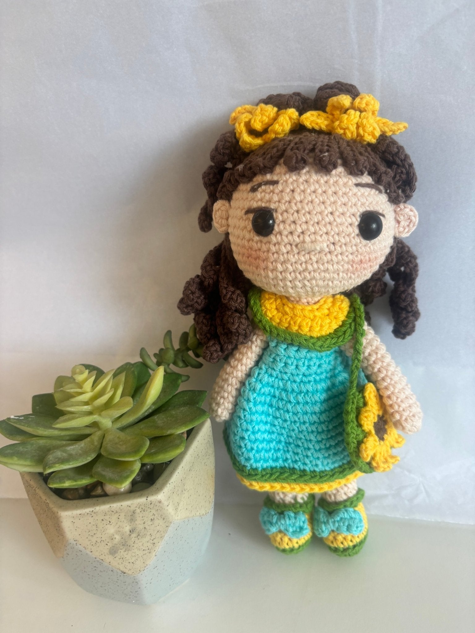 Handmade crochet sunflower bag doll - Create Marketplace