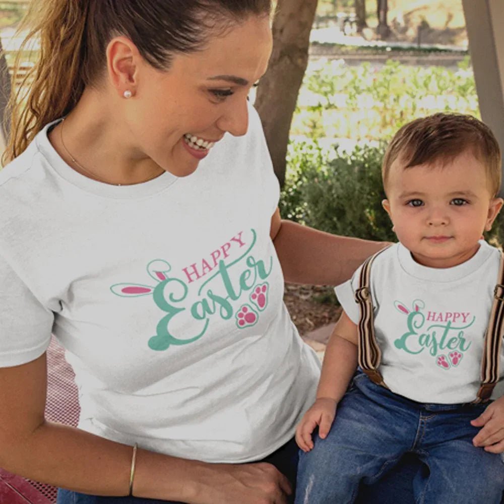 Happy Easter Mom and Child Organic Cotton T-Shirts family Set (Set of 2) - Create Marketplace