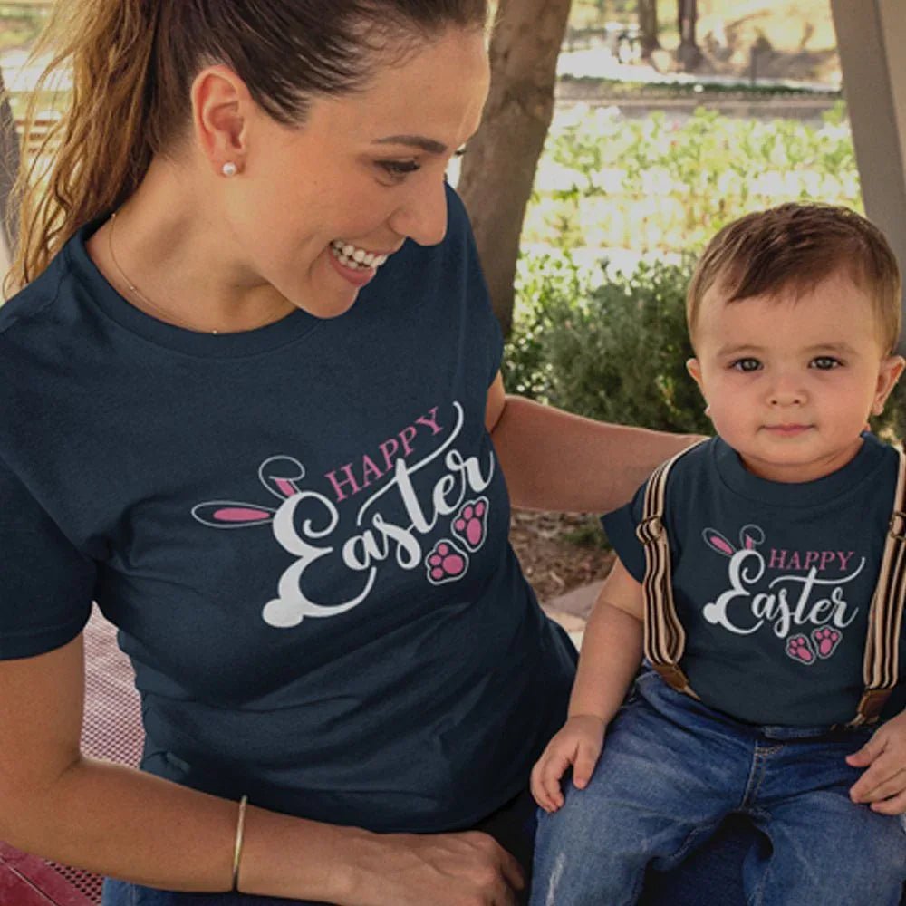 Happy Easter Mom and Child Organic Cotton T-Shirts family Set (Set of 2) - Create Marketplace