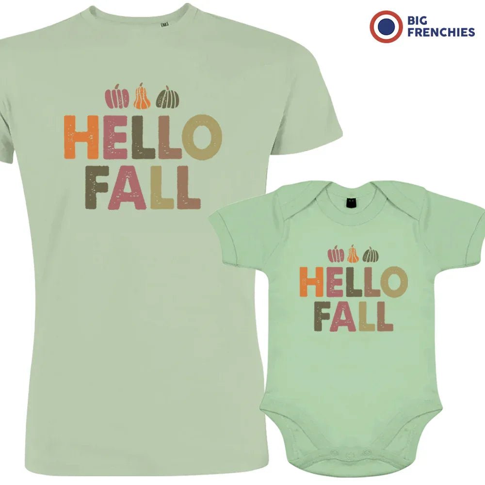 Hello Fall With Pumpkin Dad and Child Organic Cotton family Set (Set of 2) - Create Marketplace
