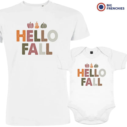 Hello Fall With Pumpkin Dad and Child Organic Cotton family Set (Set of 2) - Create Marketplace