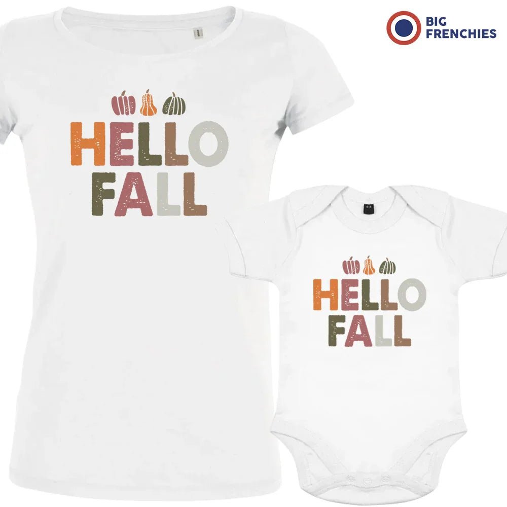 Hello Fall With Pumpkin Mom and Child Organic Cotton family Set (Set of 2) - Create Marketplace