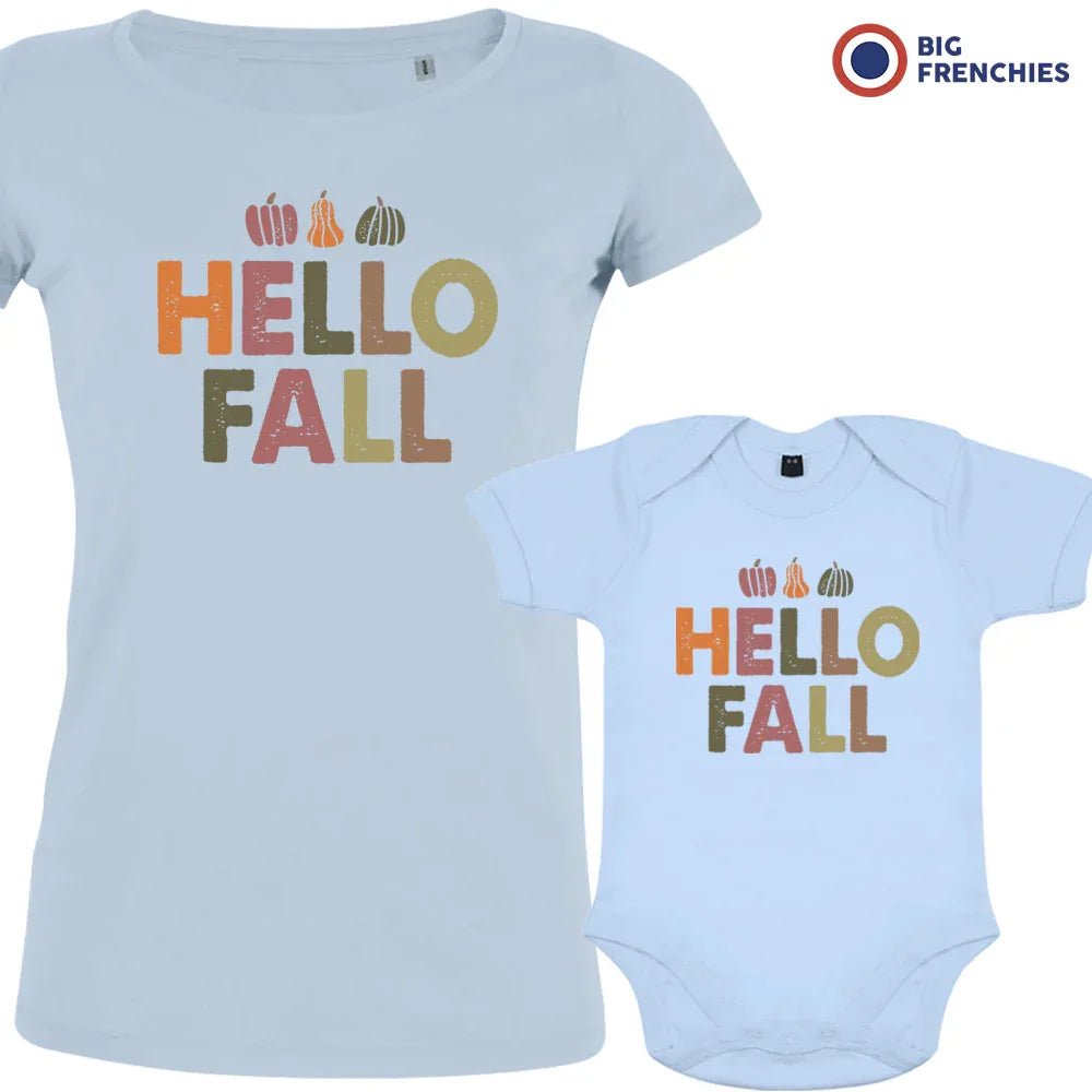 Hello Fall With Pumpkin Mom and Child Organic Cotton family Set (Set of 2) - Create Marketplace