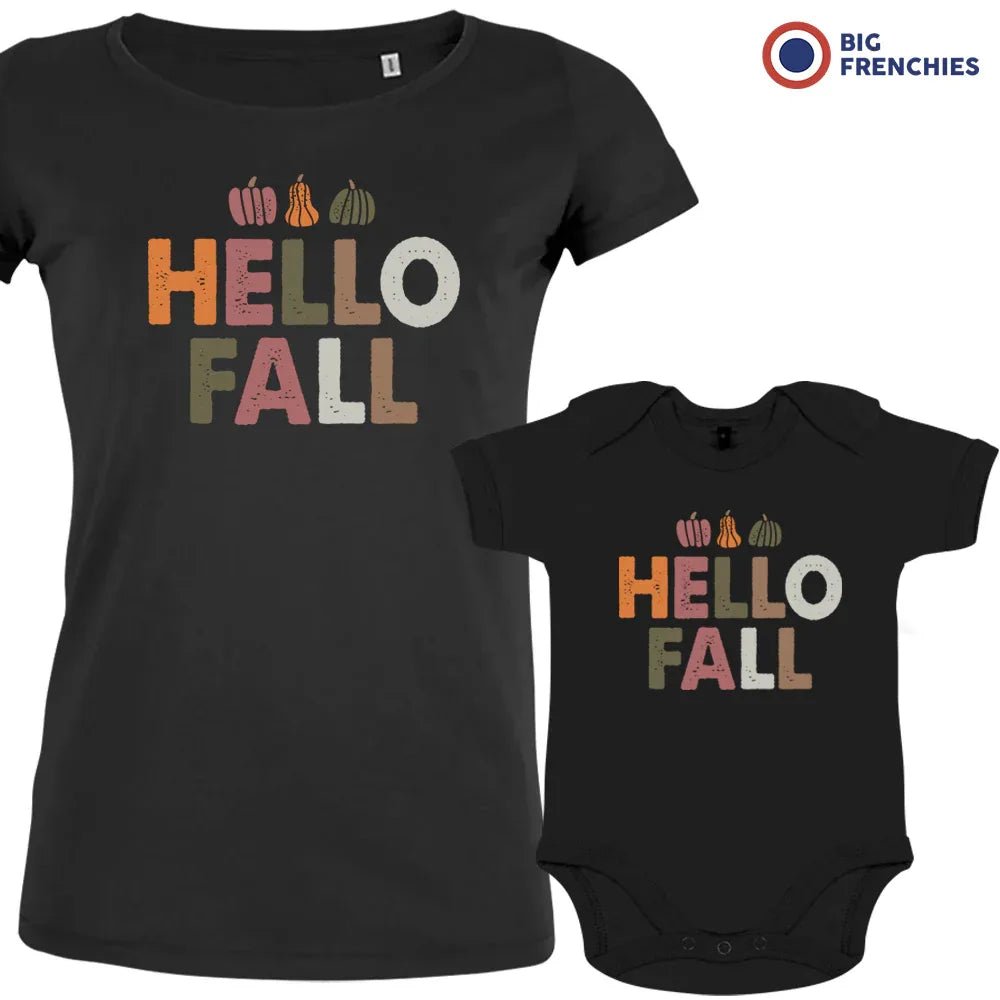 Hello Fall With Pumpkin Mom and Child Organic Cotton family Set (Set of 2) - Create Marketplace