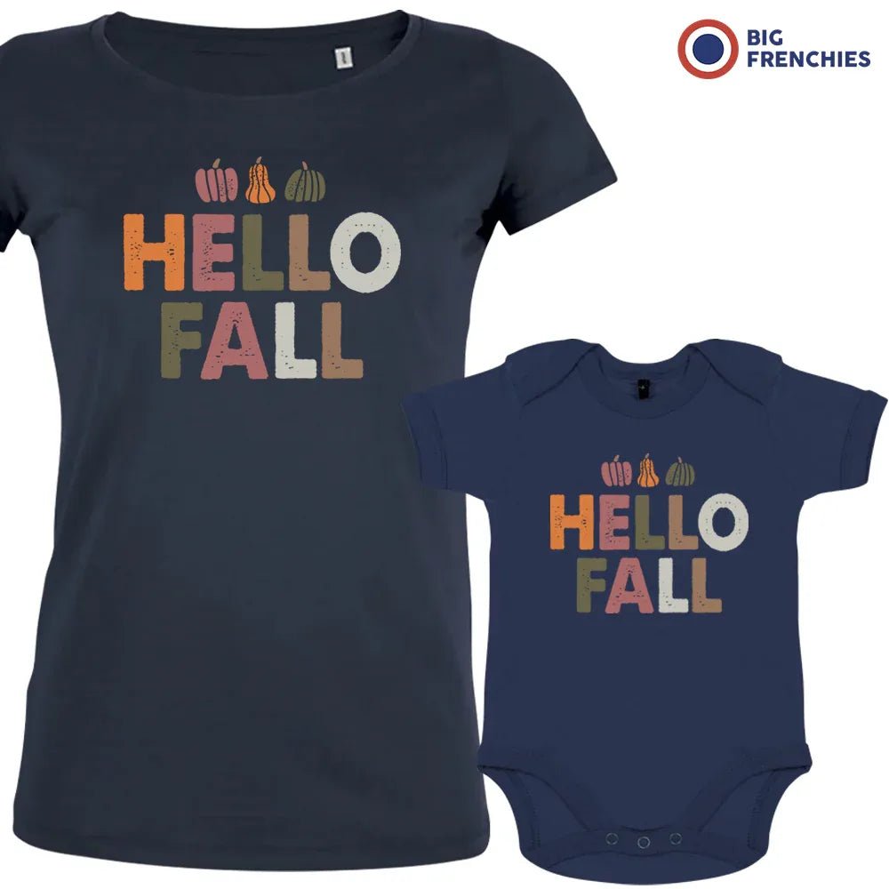 Hello Fall With Pumpkin Mom and Child Organic Cotton family Set (Set of 2) - Create Marketplace