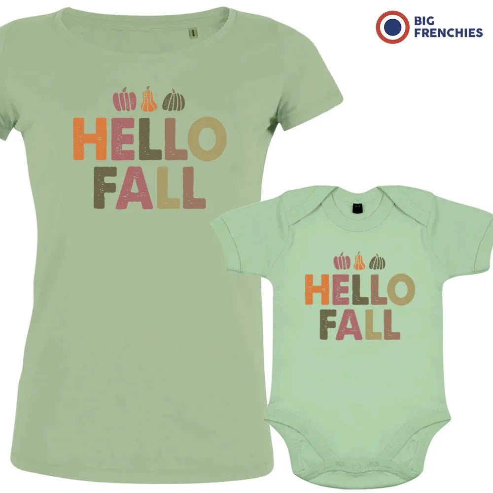 Hello Fall With Pumpkin Mom and Child Organic Cotton family Set (Set of 2) - Create Marketplace