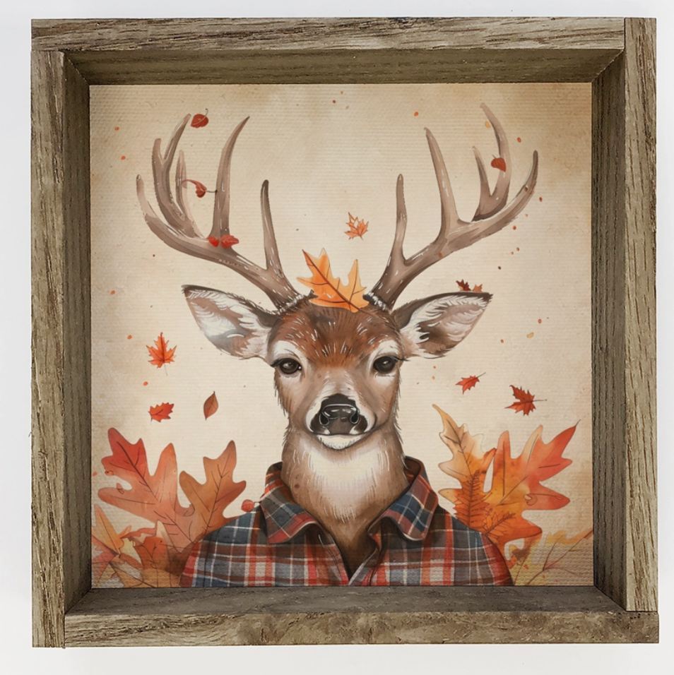 6x6 Herfstflanel Dieren Canvas Houten Frame - Hert