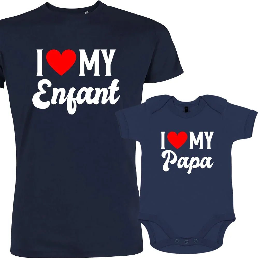 I Love my Enfant my Papa Dad and Child Matching Organic Outfit - Create Marketplace