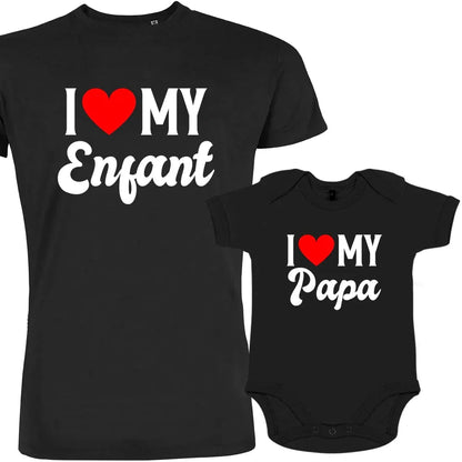 I Love my Enfant my Papa Dad and Child Matching Organic Outfit - Create Marketplace