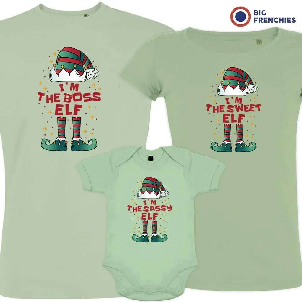 I'm The Boss The Sweet The Sassy ELF Christmas Matching Family Organic Tees (Set of 3) - Create Marketplace