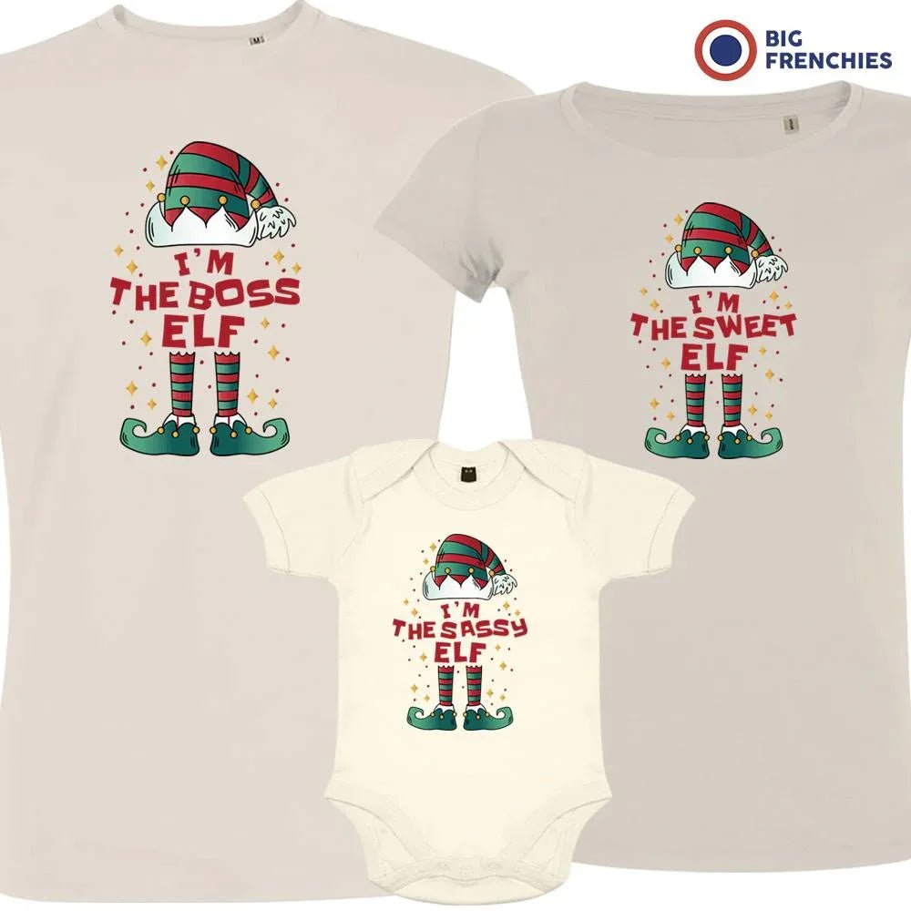 I'm The Boss The Sweet The Sassy ELF Christmas Matching Family Organic Tees (Set of 3) - Create Marketplace
